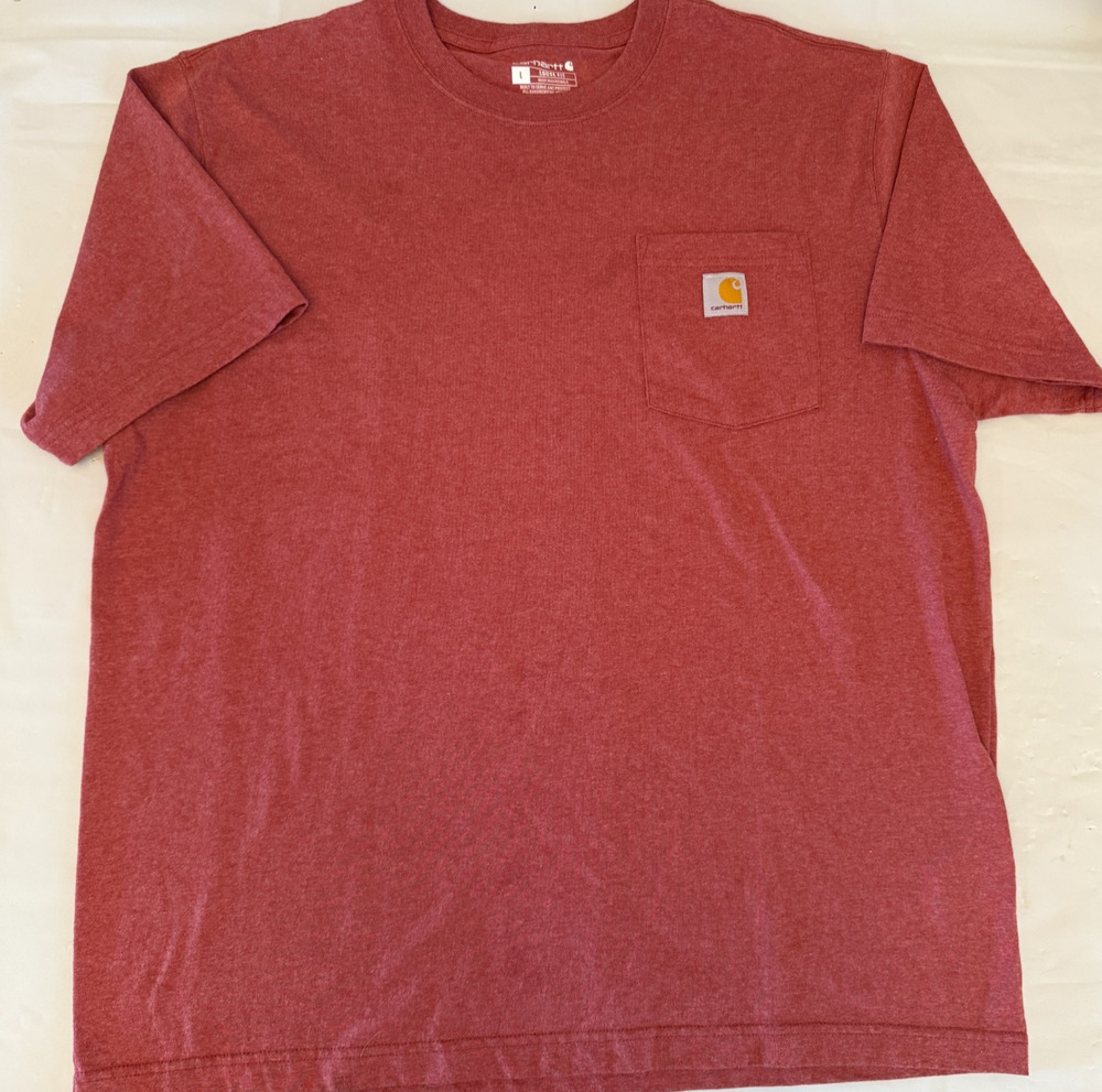 Carhartt Mens Large Loose Fit Pocket T Shirt Heather Red Short Sleeve Logo Tee